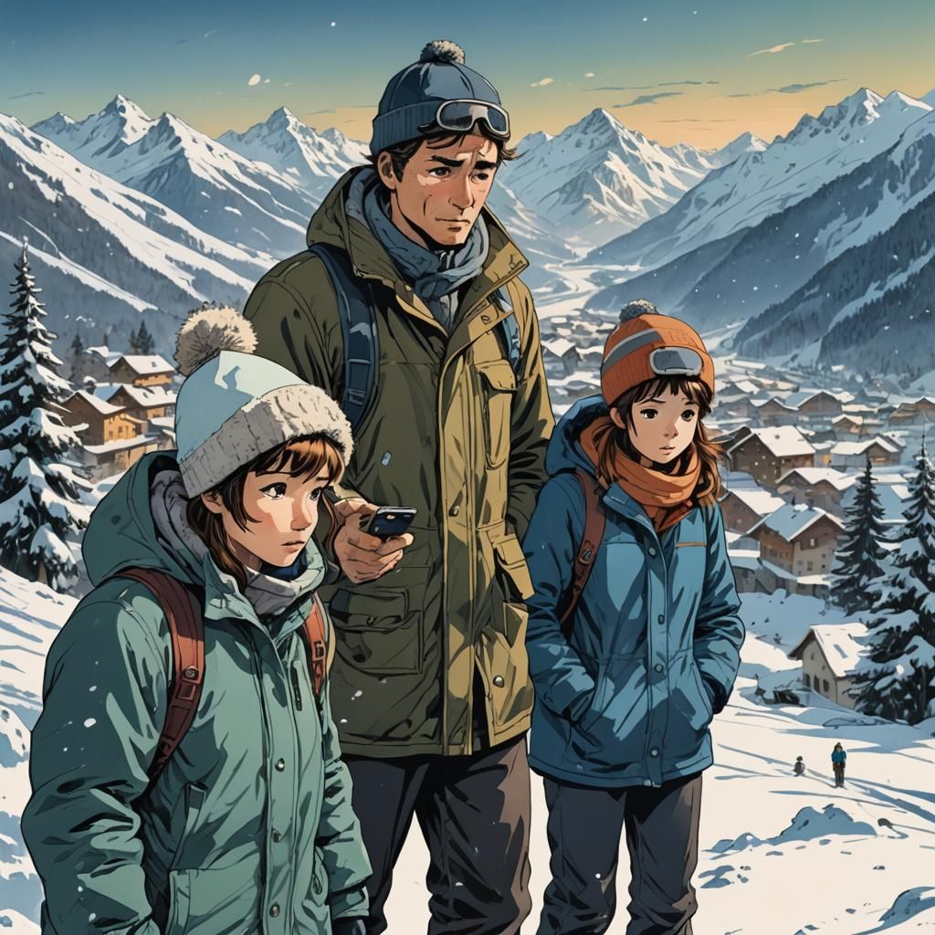 Austrian Winter Sadness: Anime-Style Family Scene