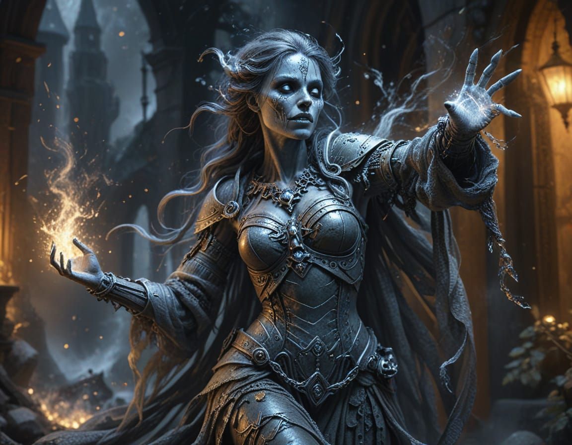 Triumphant Undead Warrior in Golden Light: Charcoal Sketch