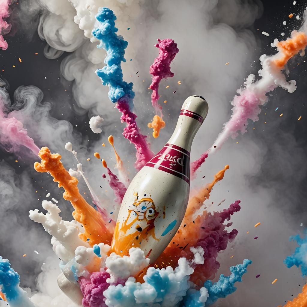 Bowling Pin Explosion in Colorful Smoke