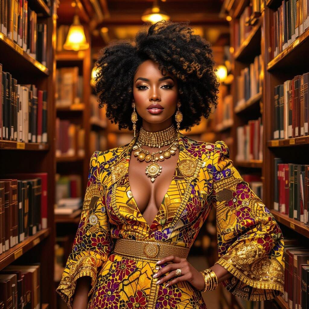 Elegant Woman in Afrocentric Attire, Oil Painting Style