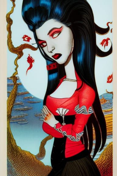 Hyperdetailed Watercolor Portrait of a Female Vampire