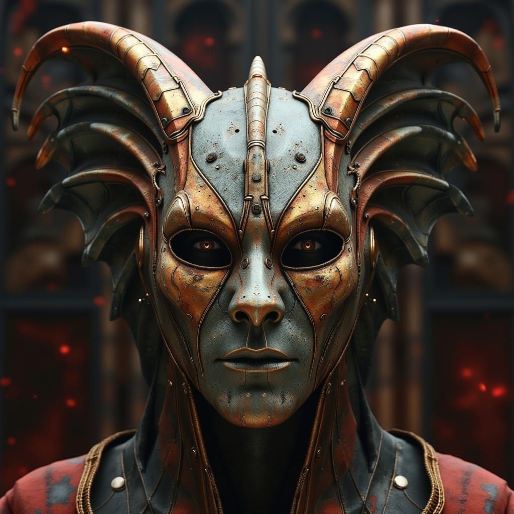 Futuristic Gargoyle Mask with Metallic Accents