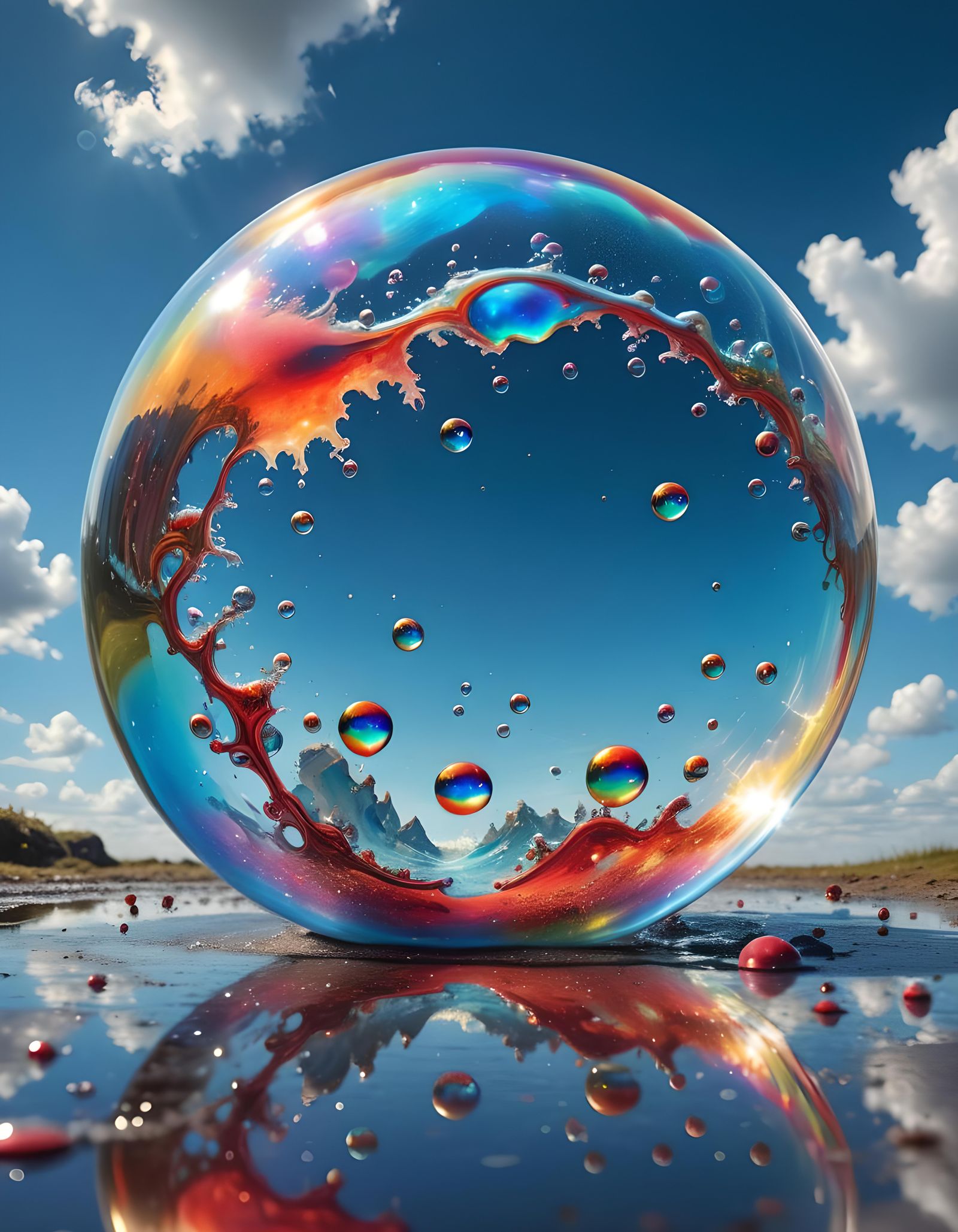 Intricate World Inside Iridescent Soap Bubble
