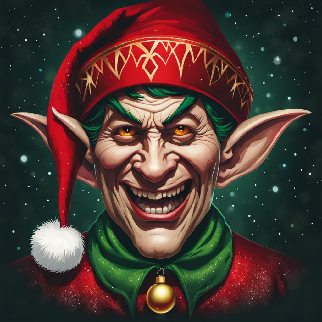 Sinister Christmas Elf with Mischievous Grin