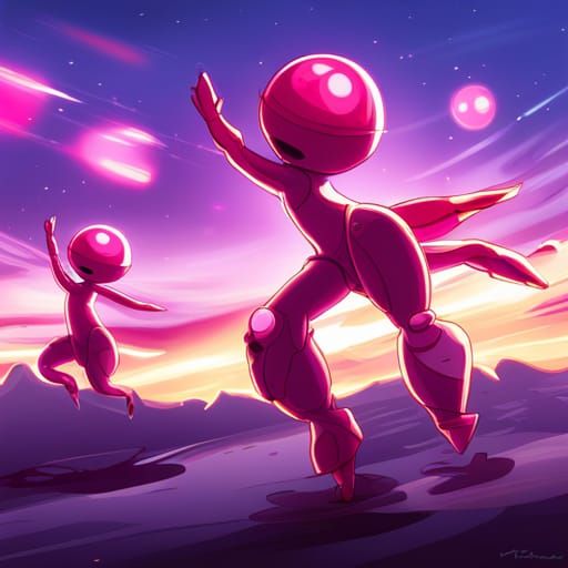 Pink Aliens Dancing in Anime Style