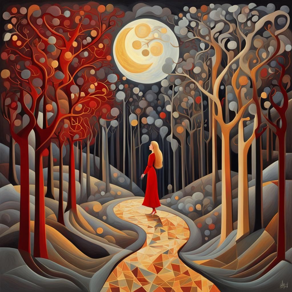 Mystical Woman in Arabesque Forest, Alcohol Ink Art