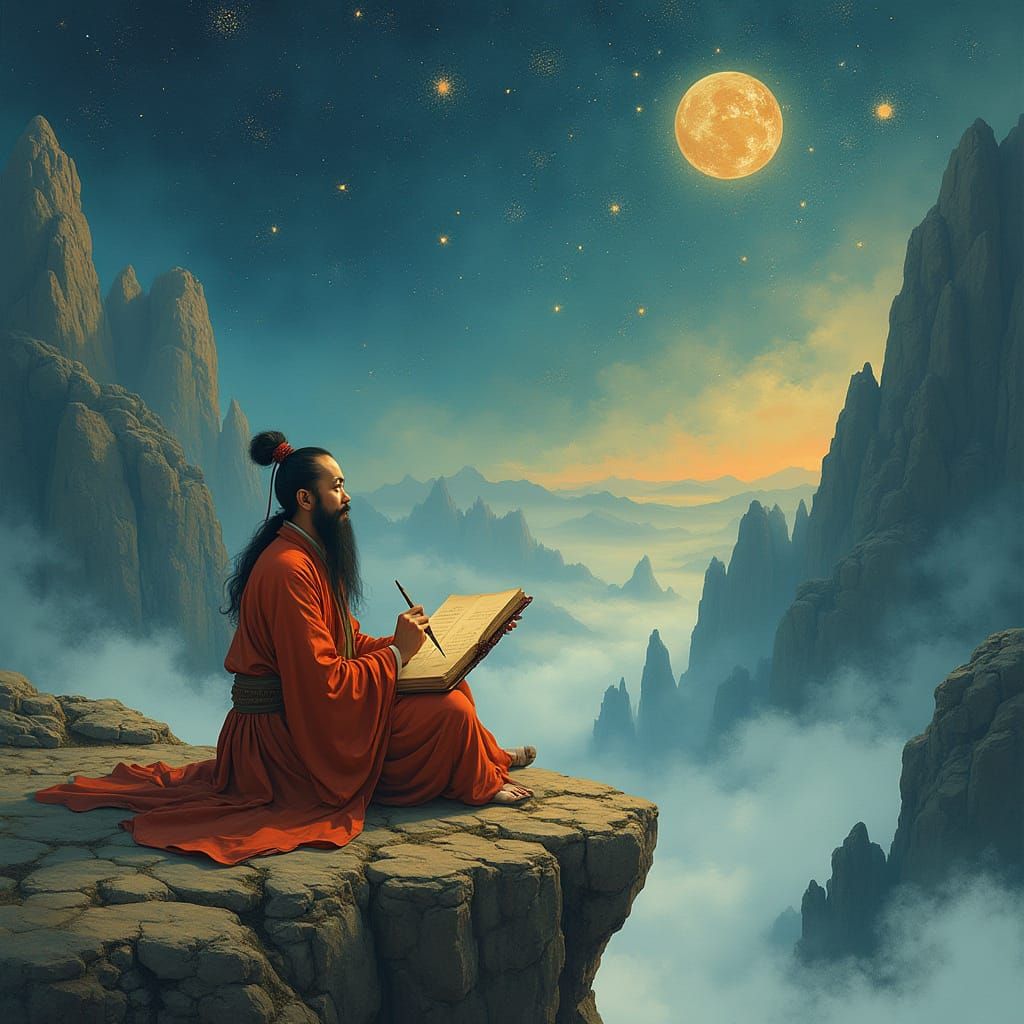 Mystical Sage Contemplates Celestial Map