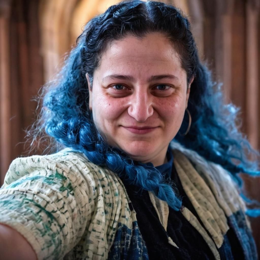 Ravenclaw Student and Cat in Magical Library