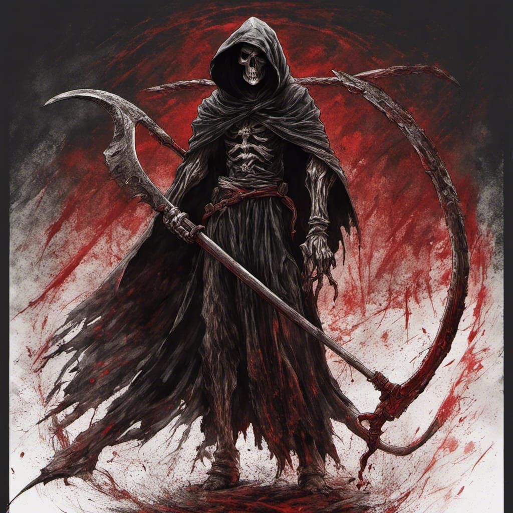 Intricate Pencil Art of Grim Reaper with Scythe