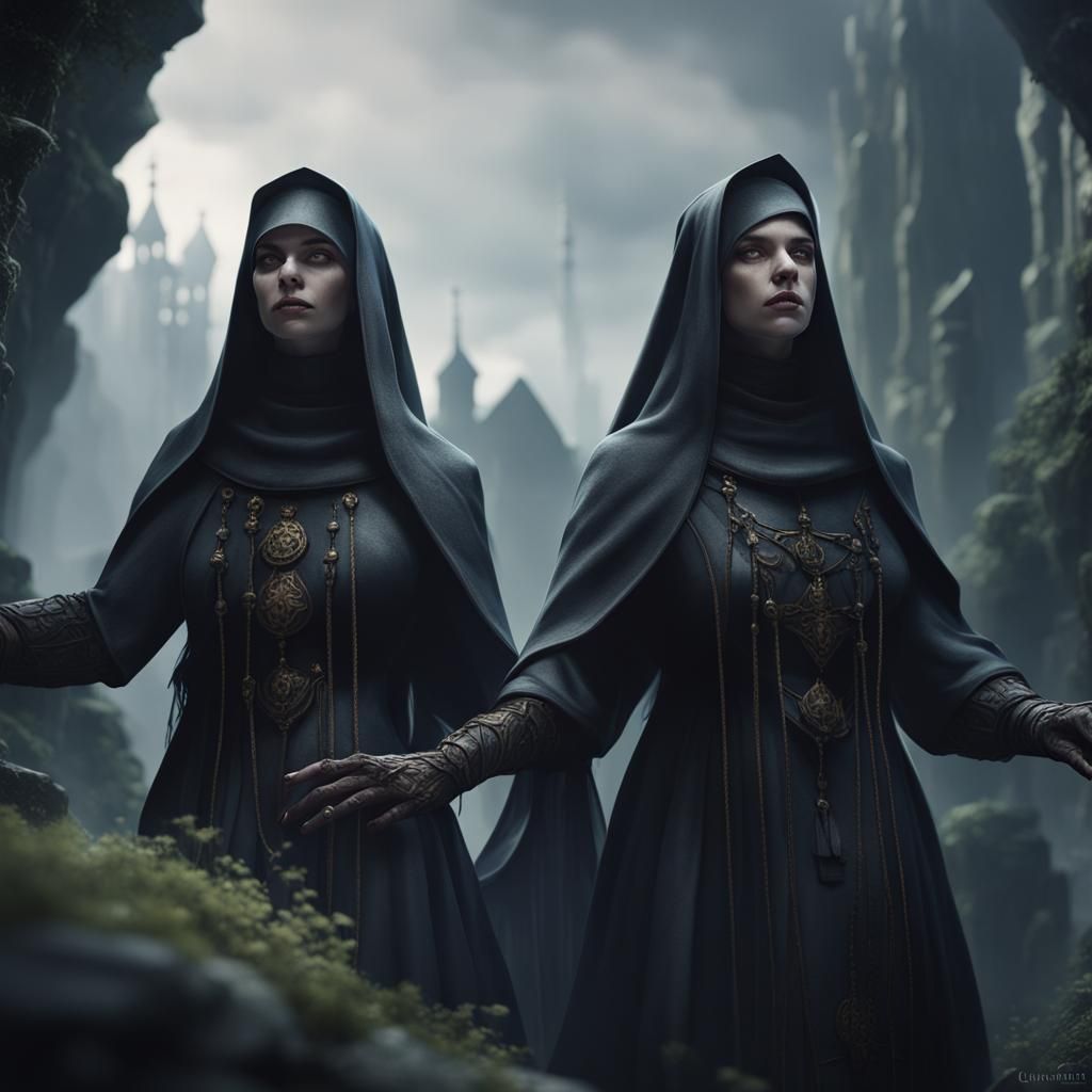 Dark Fantasy Nuns in Detailed Matte Painting