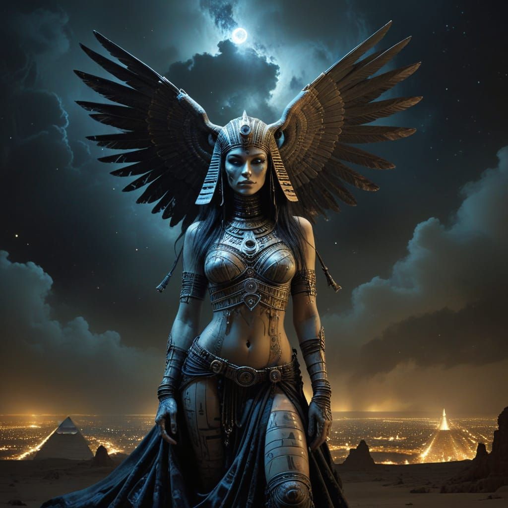 Surreal Sphinx Goddess in a Dreamy Dystopian Nightscape
