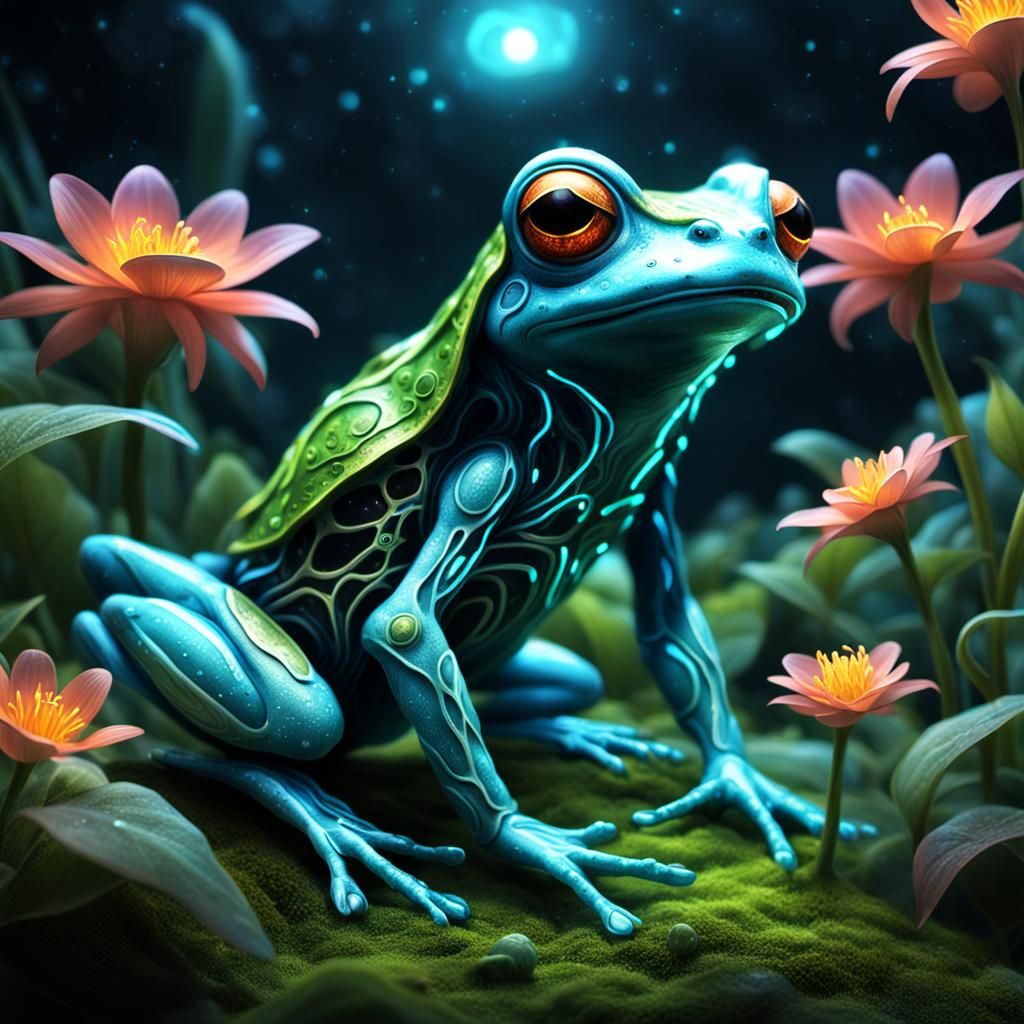 Bioluminescent Alien Frog in Mystic Garden