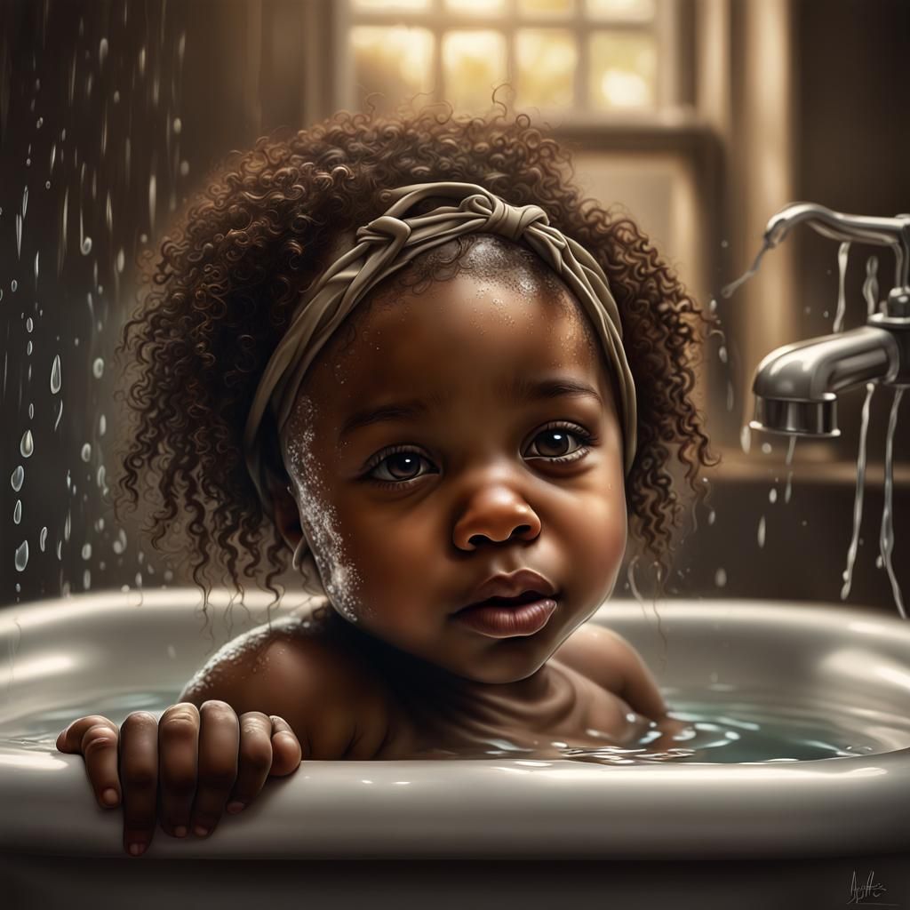Baby Girl in Tub: Airbrush Hip Hop Style