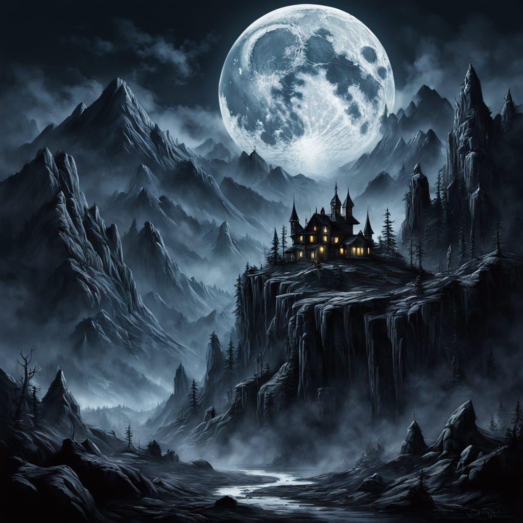 Spectral Spider on Craggy Mountain in Dark Fantasy Style