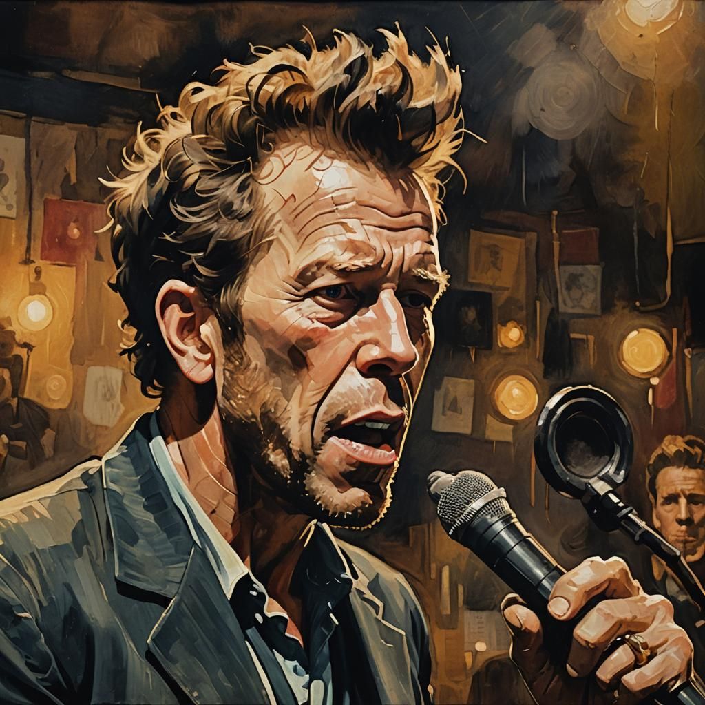 Tom Waits in Gouache Style at Jazz Club