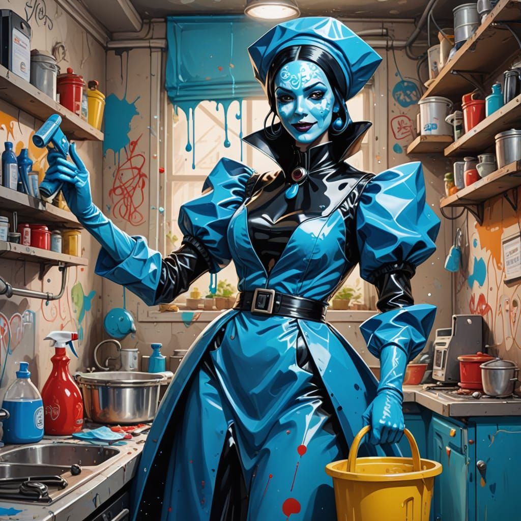 Lady Dimitrescu as Cheerful Android, in Graffiti Style