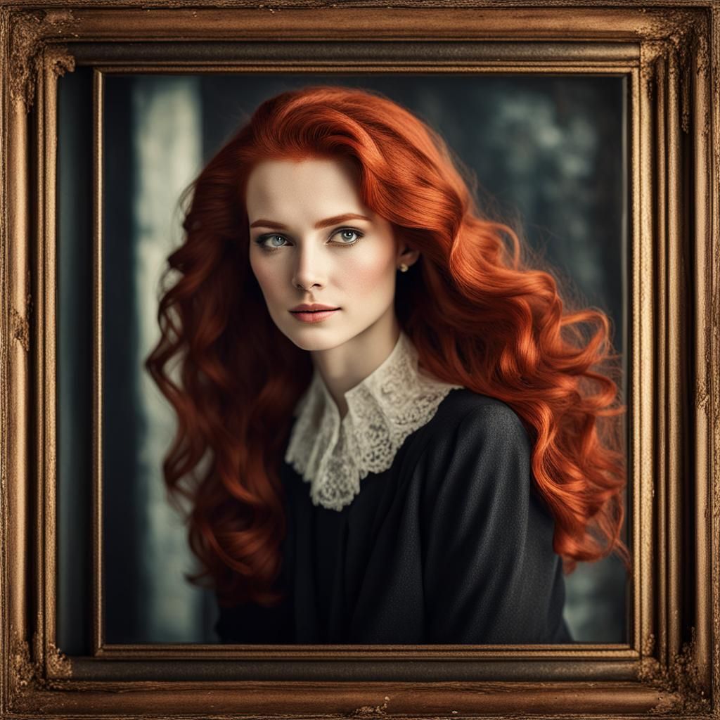 Elegant Red-Haired Woman: Nostalgic Portrait