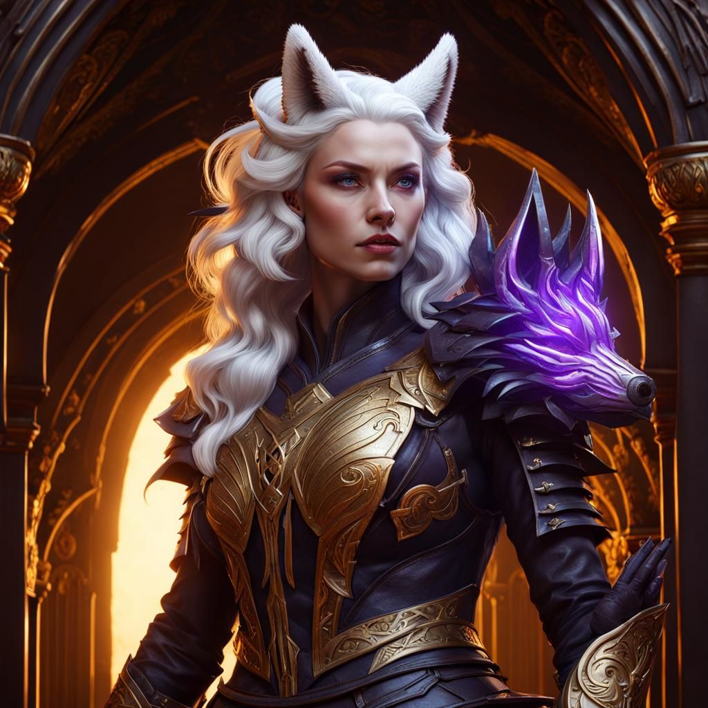 Albino Wolf Woman in Leather Armor: Dark Fantasy Art