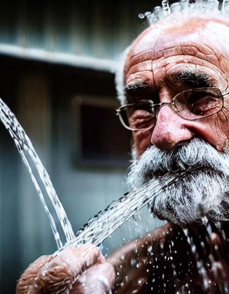 Hyperrealistic Photo of an Old Man Showering