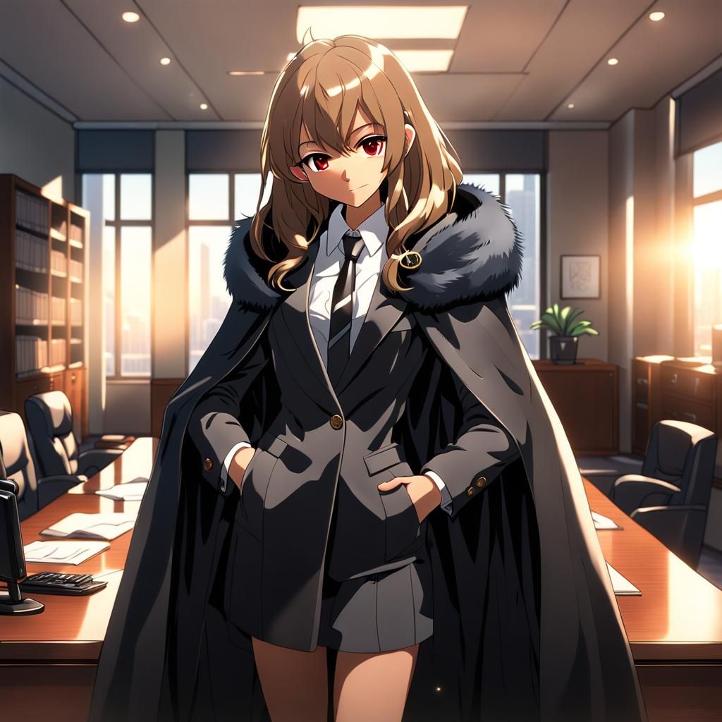 Anime Secretary in Fur Cloak, Studio Ghibli Style