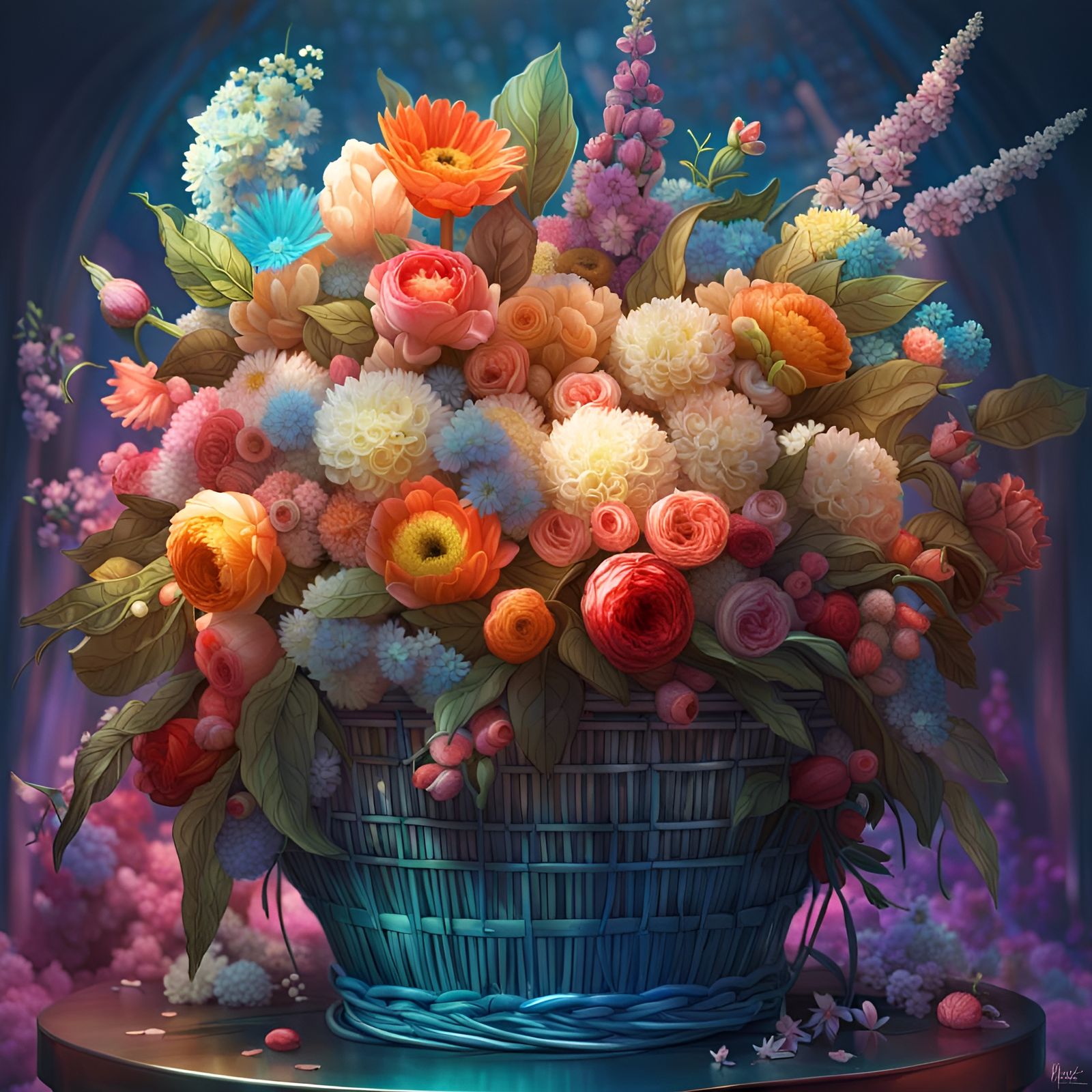 Floral Basket Still Life: Fantasy Masterwork
