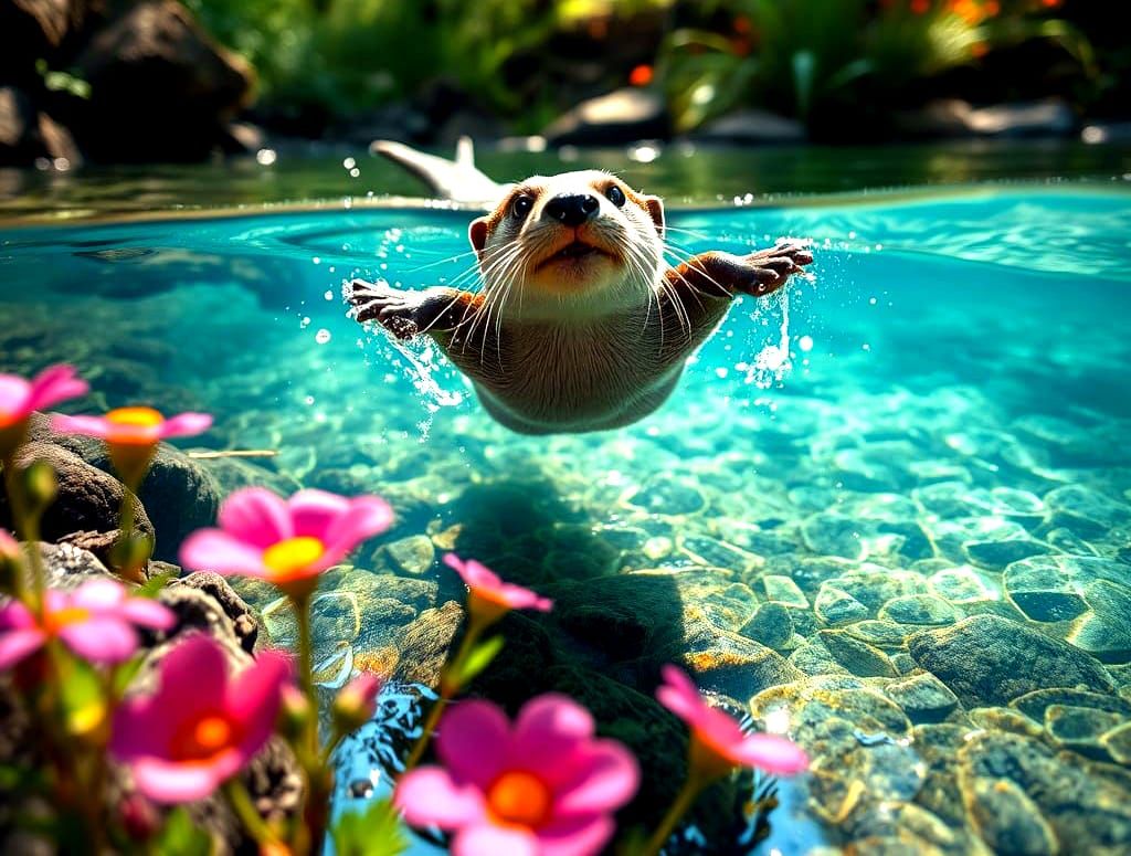 Playful Otter Diving in Crystal River: Surreal Photography