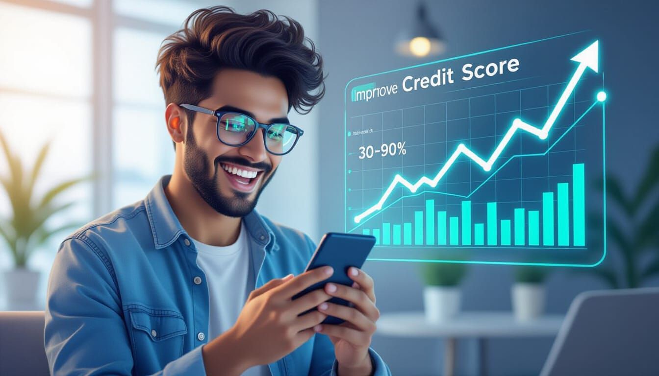 Excited Person Checks Fast Credit Score Improvement on Phone