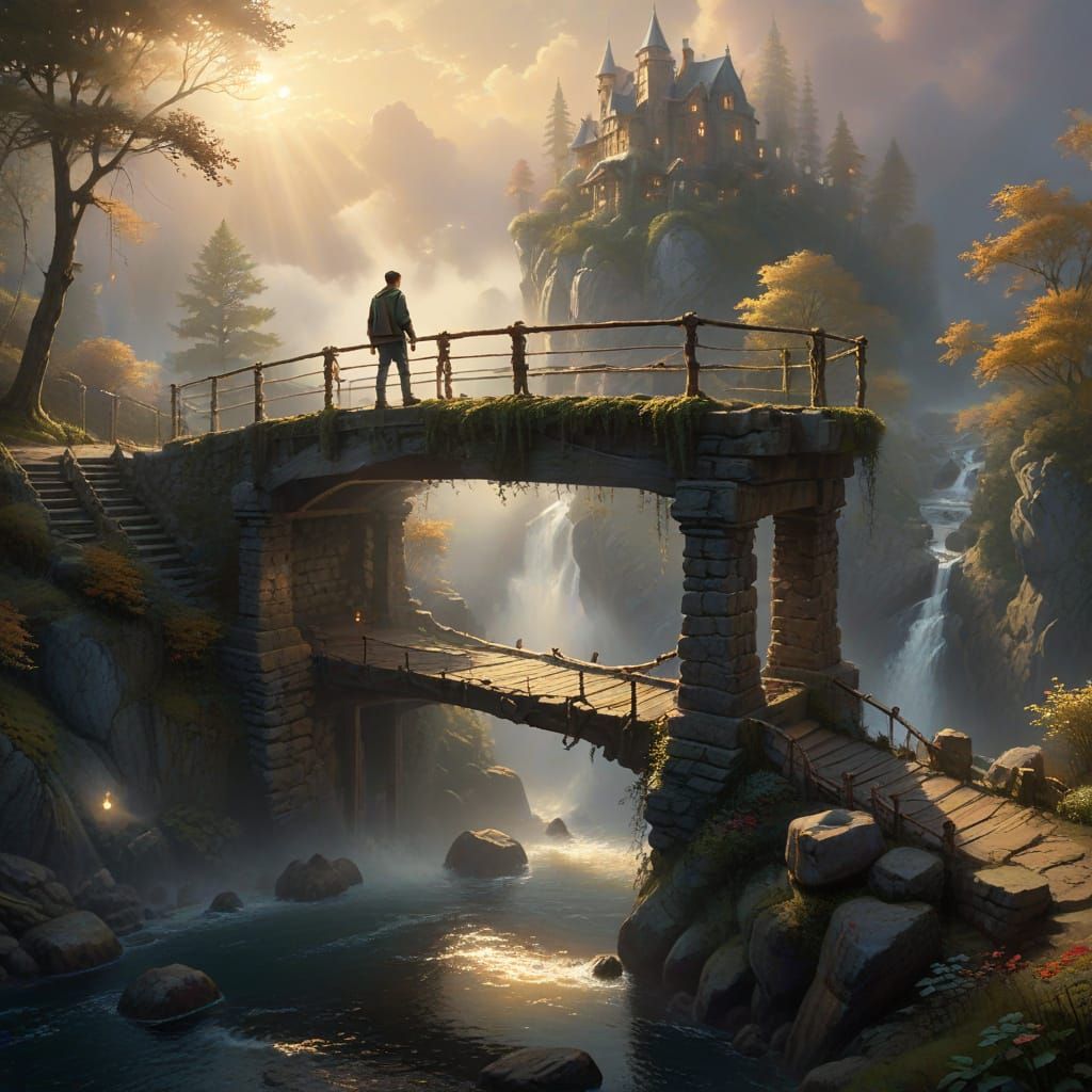 Misty Abyss Bridge: A Cinematic Greg Rutkowski Film Still