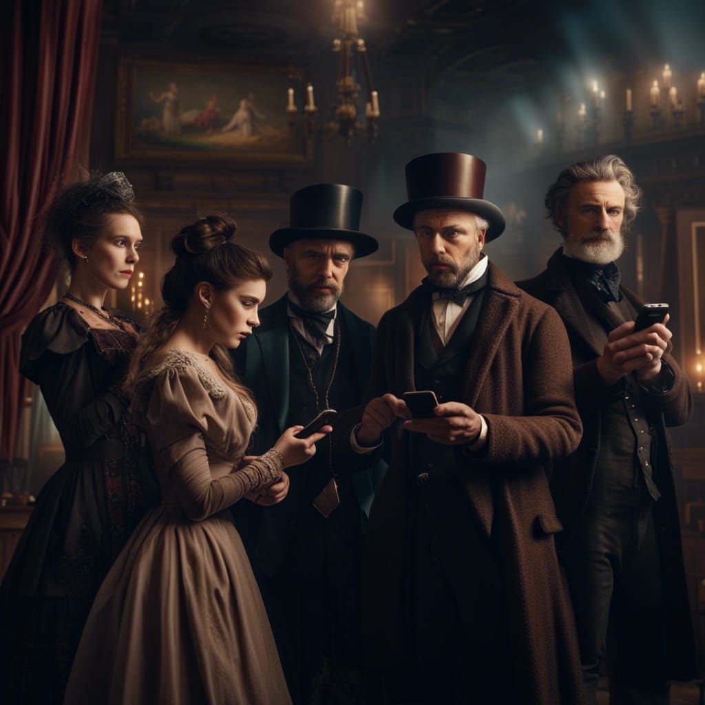 Victorian Era People Film Viewer with Phones