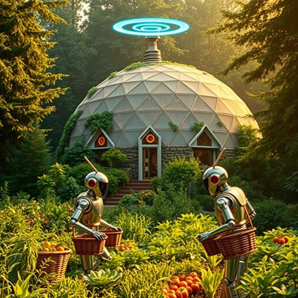 Futuristic Geodesic Dome House in Vibrant Forest