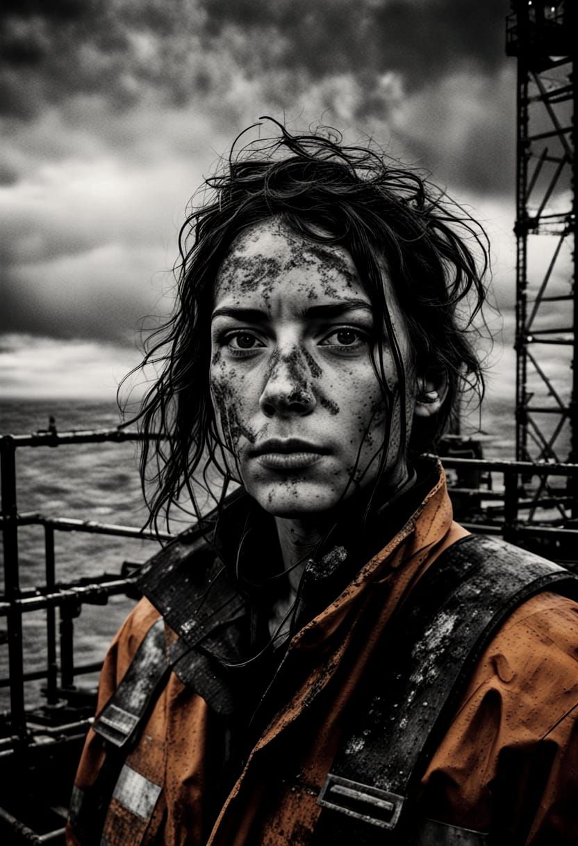 Post-Apocalyptic Oil Rig Worker in a Gritty Dystopian Landsc...