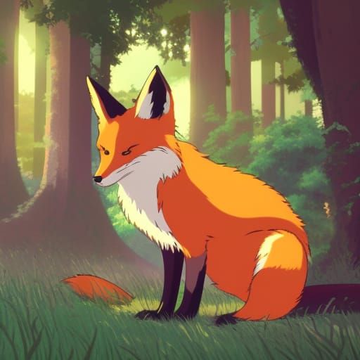 Fox Ears in Bush, Studio Ghibli Anime Style