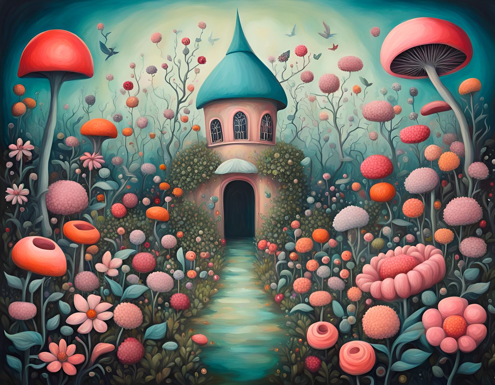 Secret Flower Garden in Pop Surrealism Style