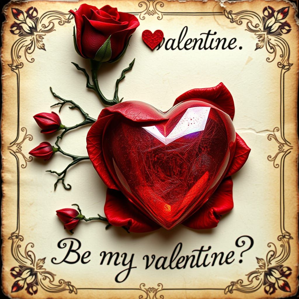 Crimson Encaustic Rose on Haunting Valentine's Card