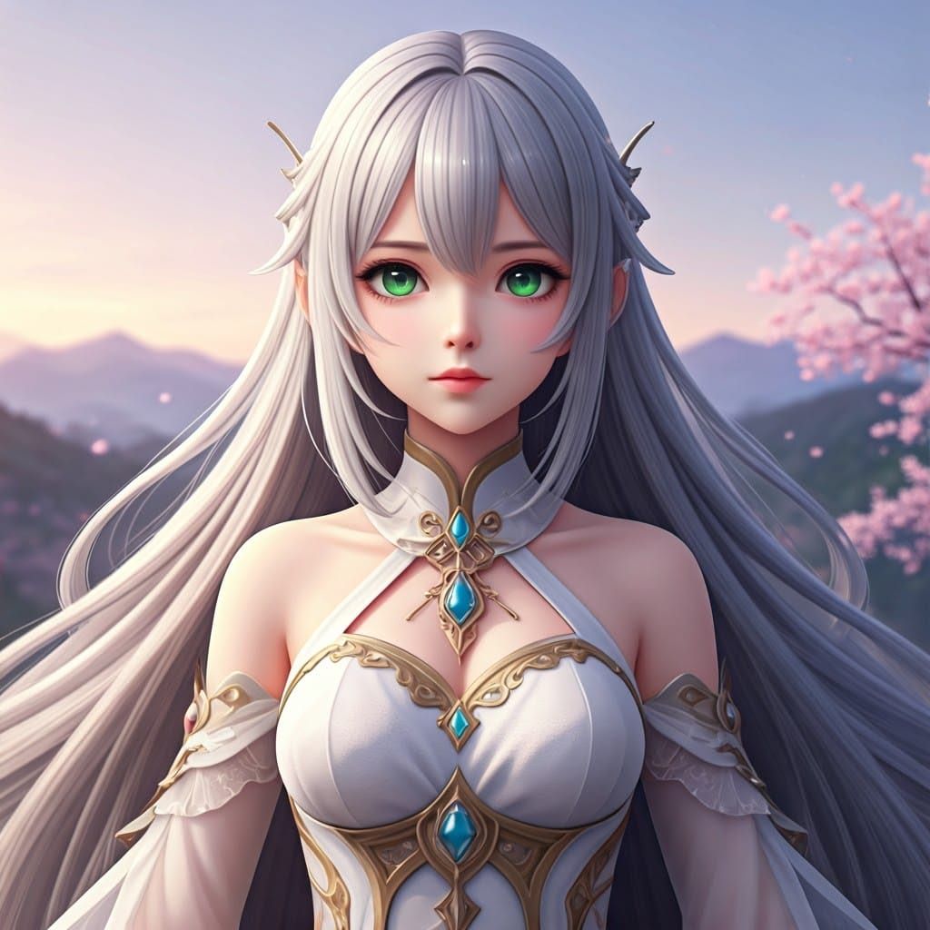 Regal Anime-Inspired Goddess with Intricate Silver Hair and....