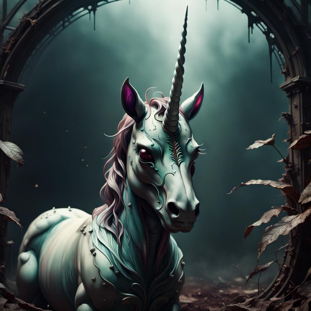 Dystopian Unicorn in Art Nouveau Style