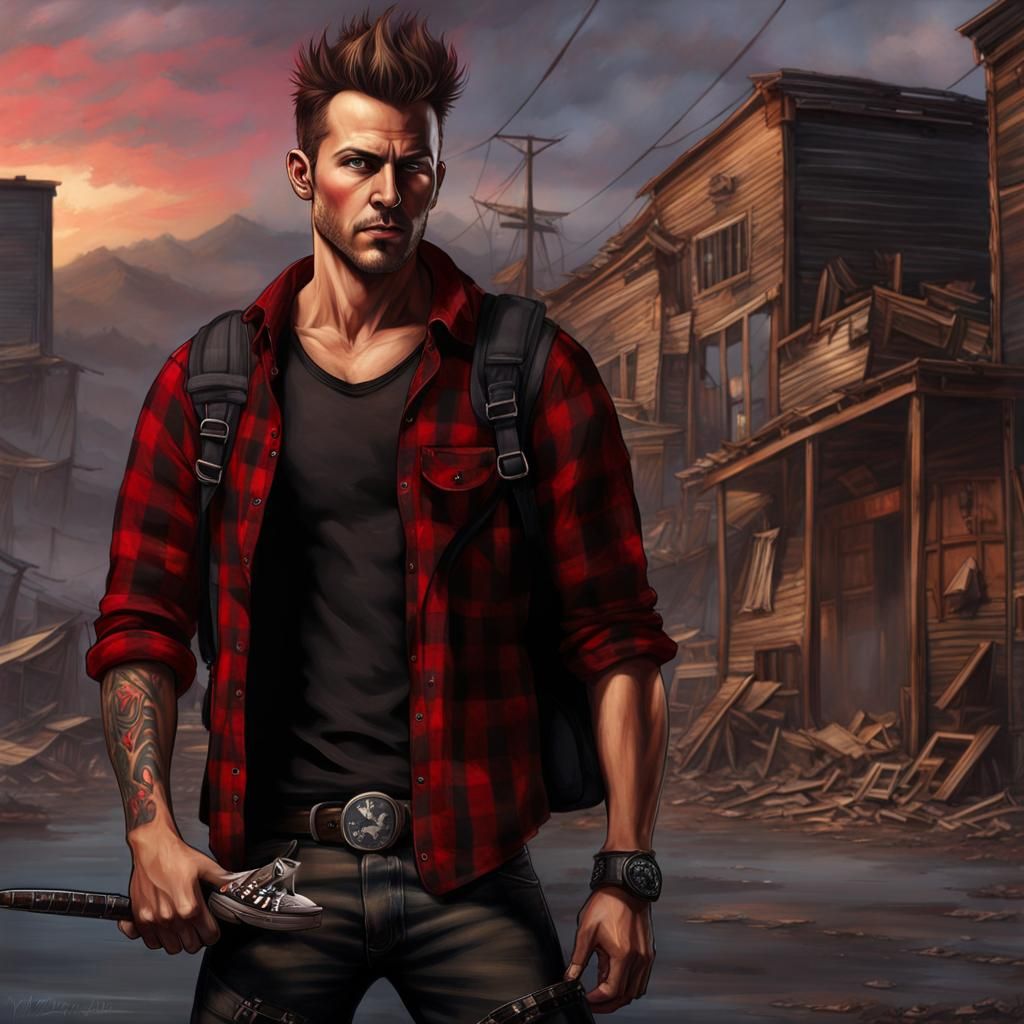 Post-Apocalyptic Man with Knife in Detailed Digital Art