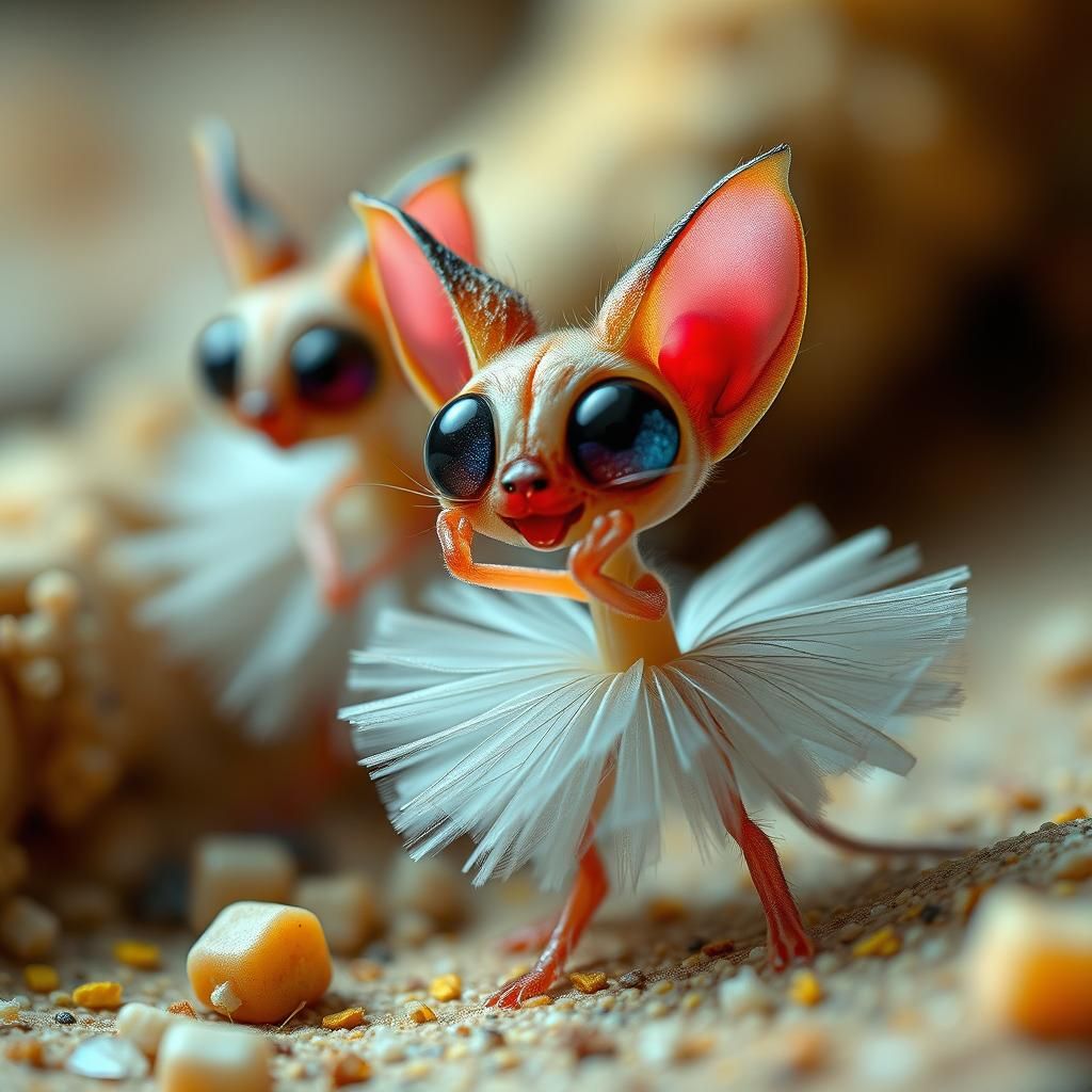 Microscopic Ballerina Cat Mites in Dreamcore Style