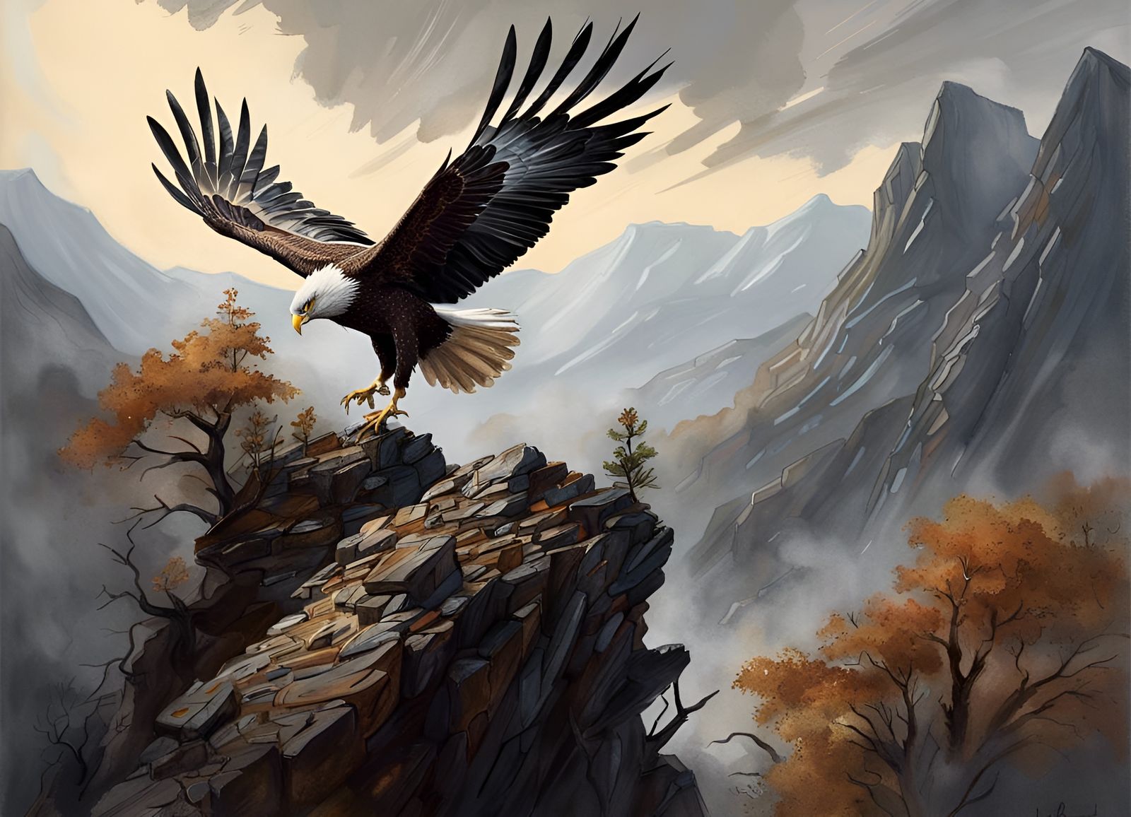 Roc Bird Spreads Wings in Acrylic Lithograph