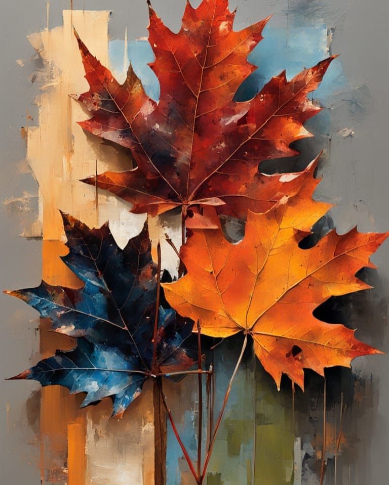 Maple Leaf Still Life in Mixed Media Style