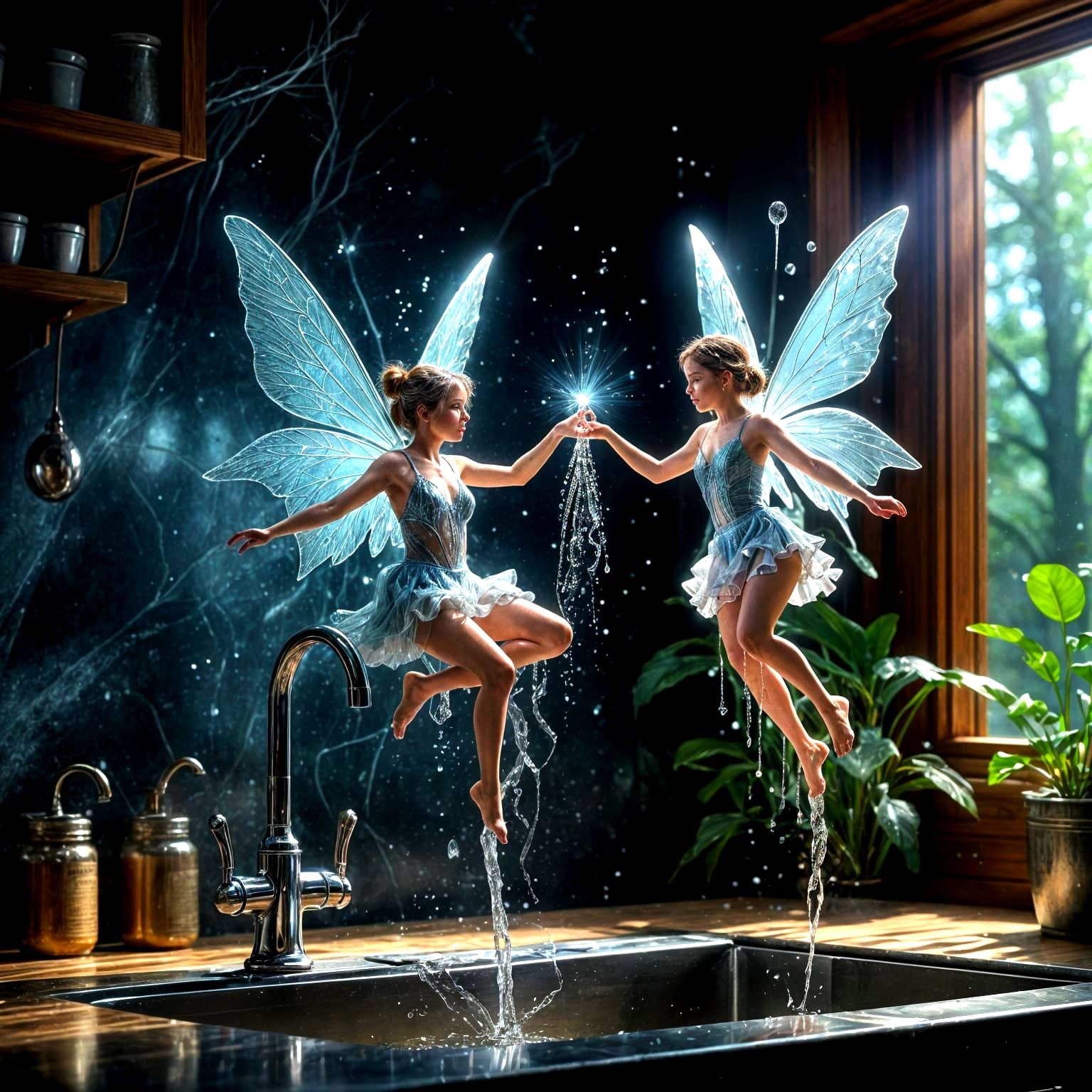 Water Fairies Emerge from Faucet in Crystal Beauty