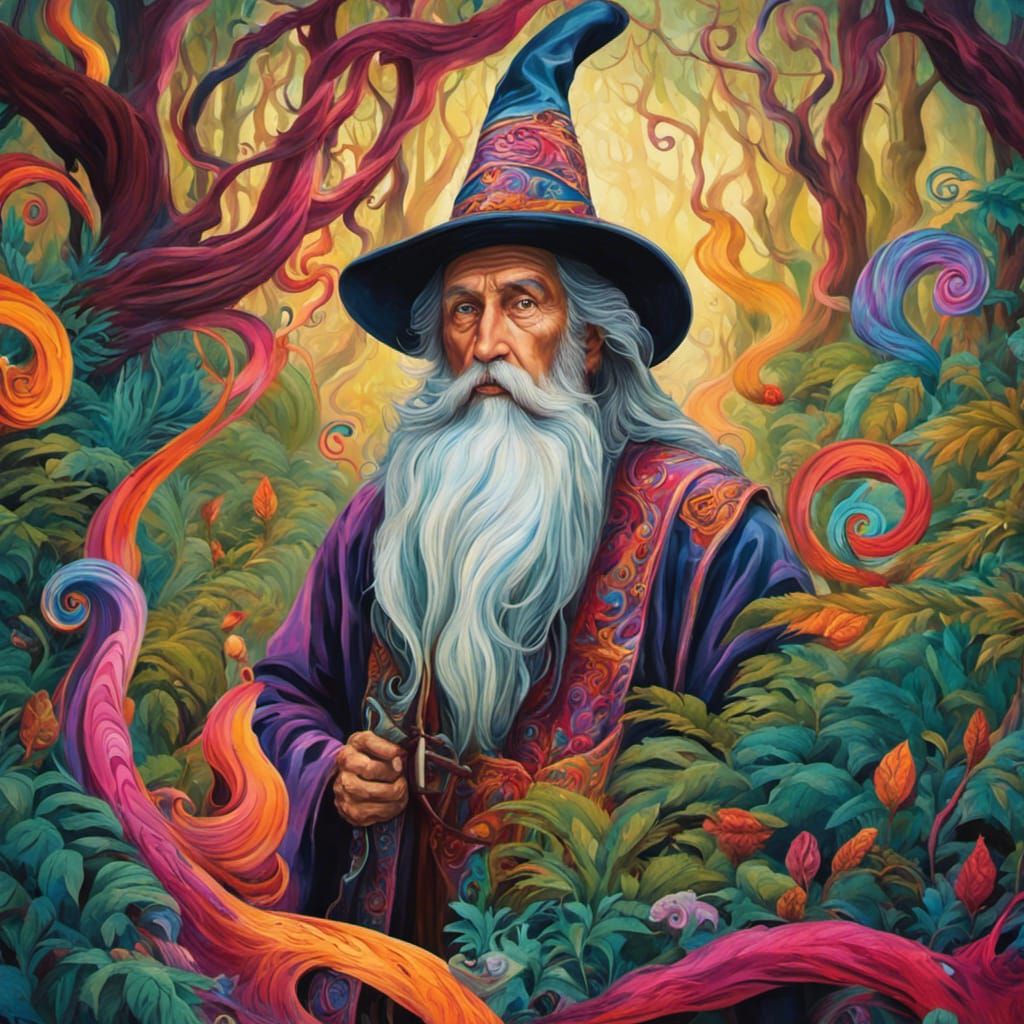 Colorful Old Mage in Candyland Forest