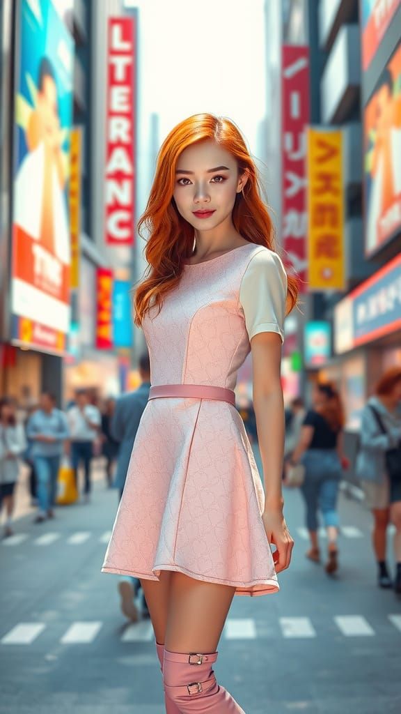 Confident Japanese Beauty in Pastel Pink