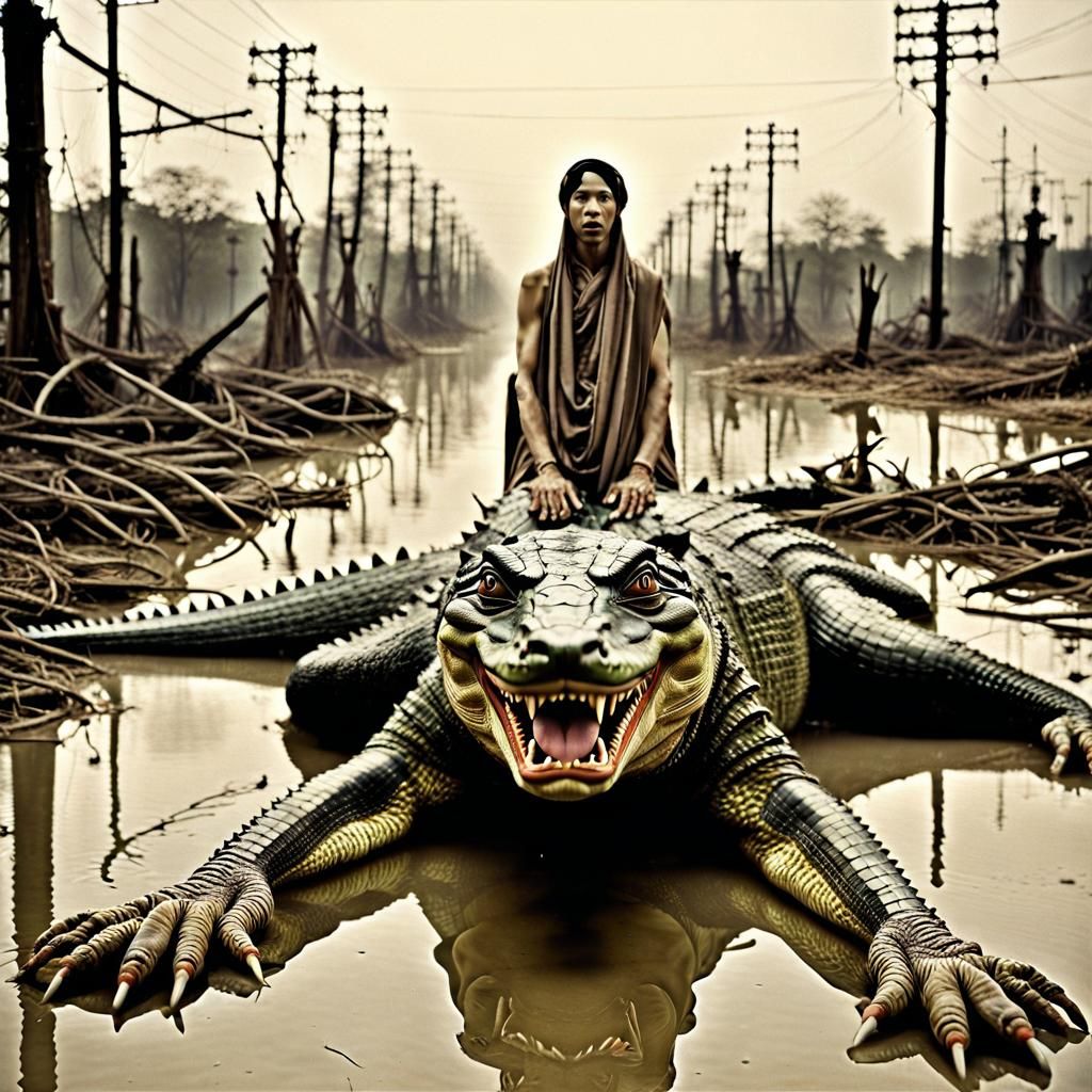 Dystopian Crocodile: A Surrealist Photographic Horror