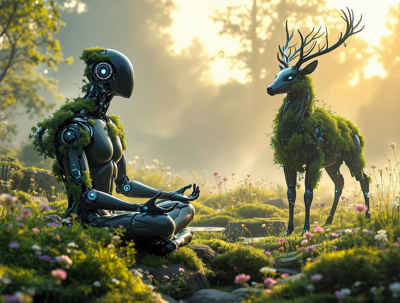 Cyber-Organic Meadow: Humans and Robotic Deer Meditate