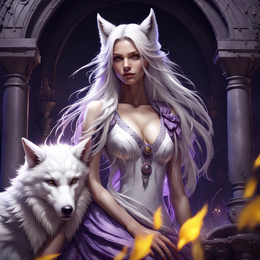 Wolf Girl in Dark Fantasy Art Style