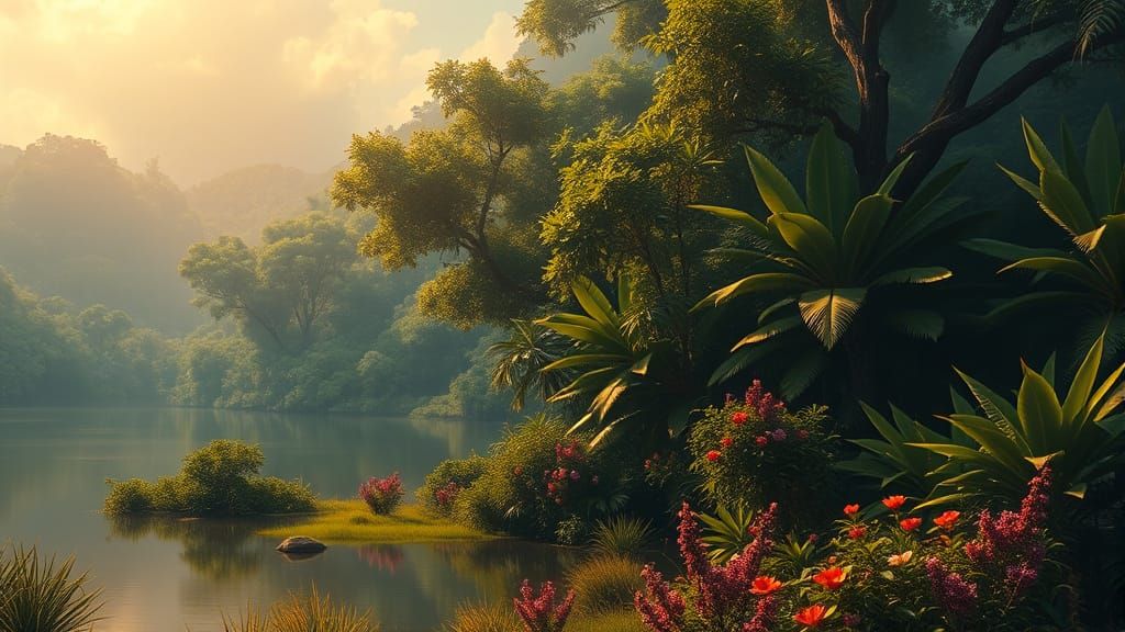 Vibrant Tropical Dreamscape in Japanese Anime Style