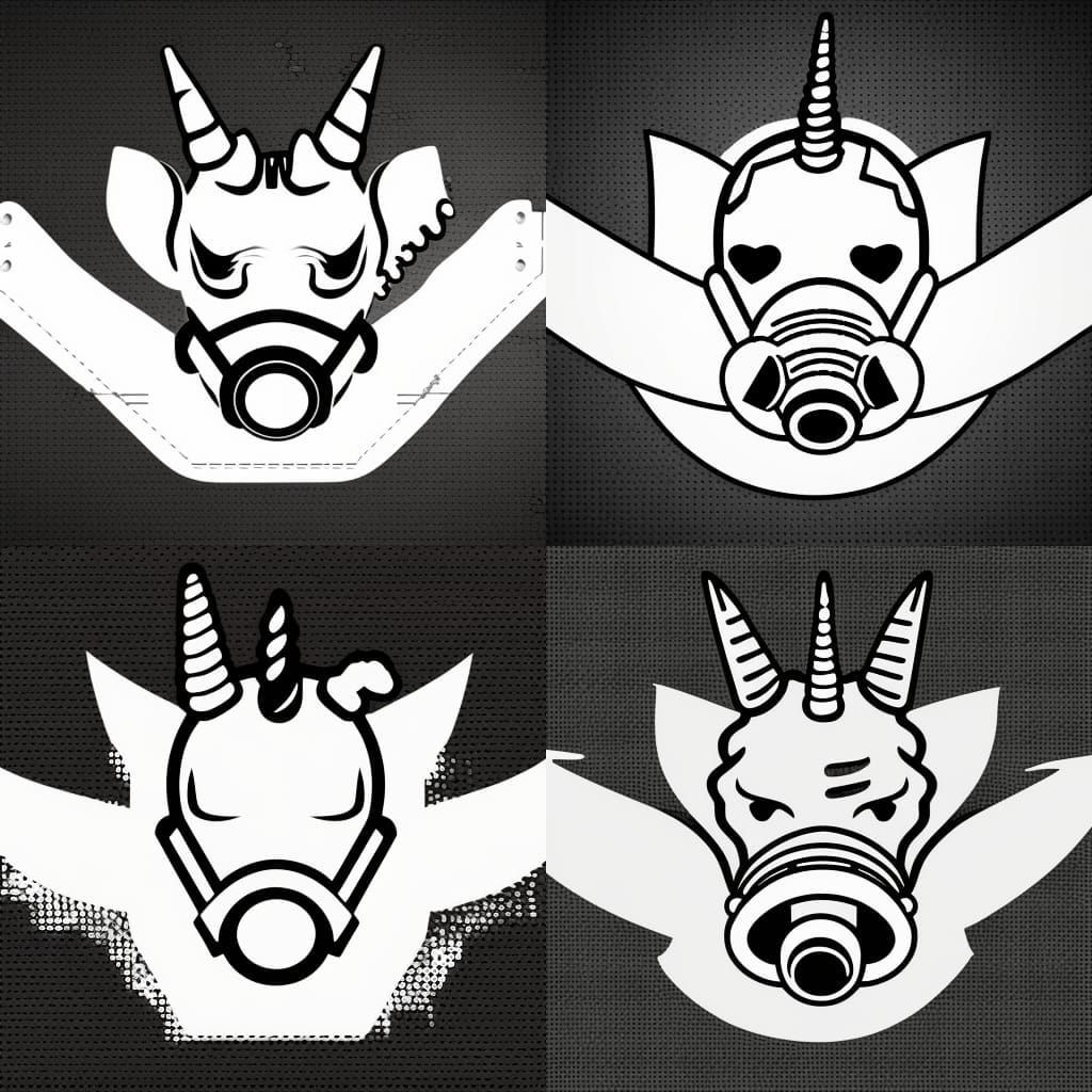 Unicorn Gas Mask Logo in Black and White