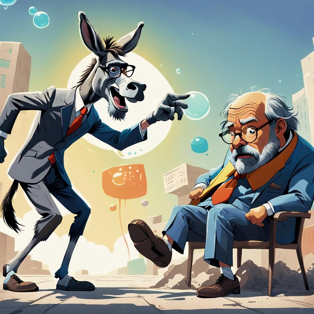Socrates Debates a Donkey in Anime Cartoon Style