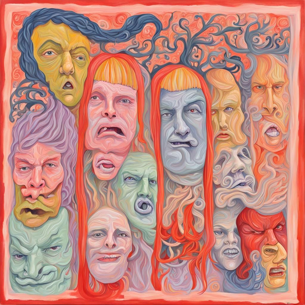 Detailed Gouache Painting Reflecting Self-Deprecation